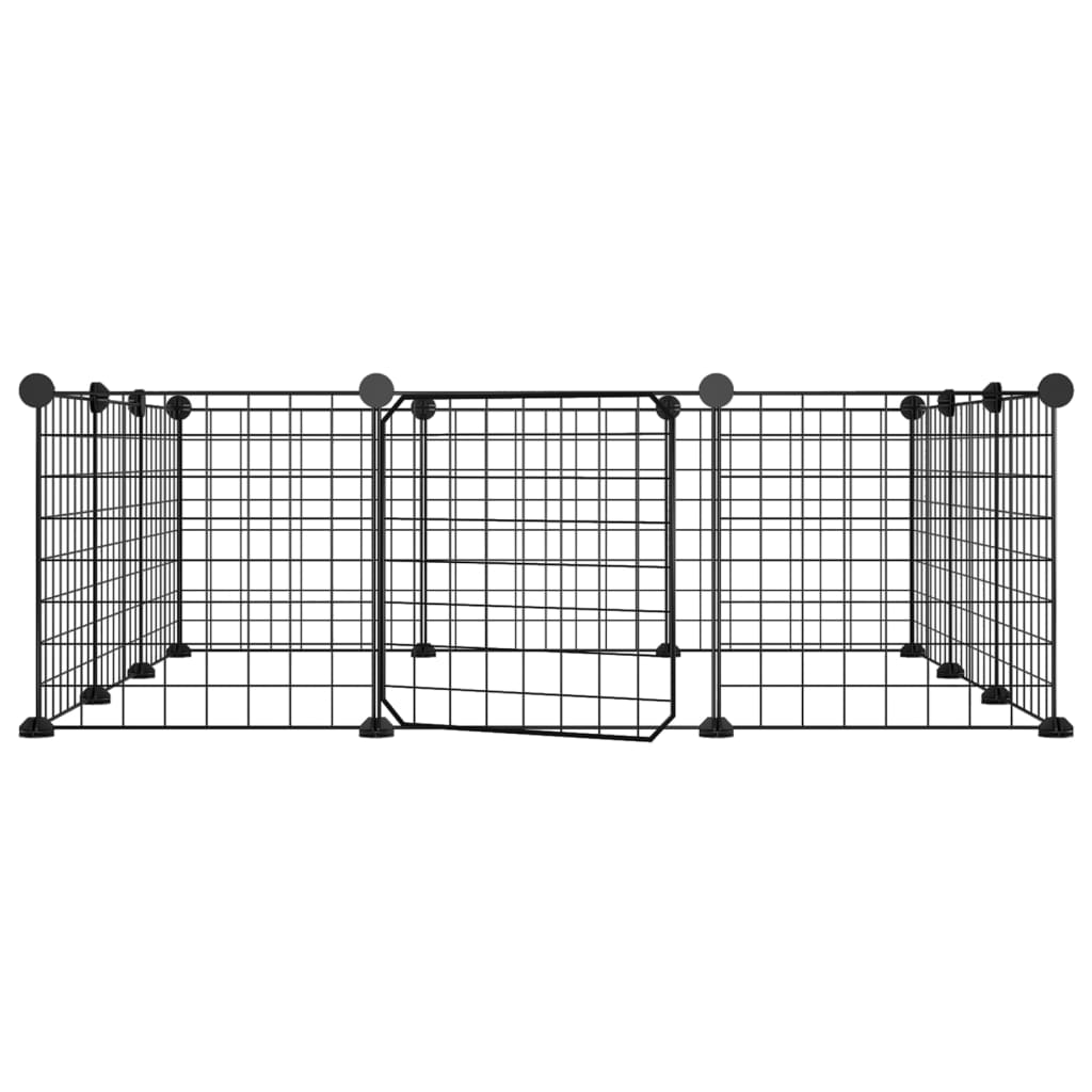 VidaXL Huisdierenkooi met deur 12 panelen 35x35 cm staal zwart