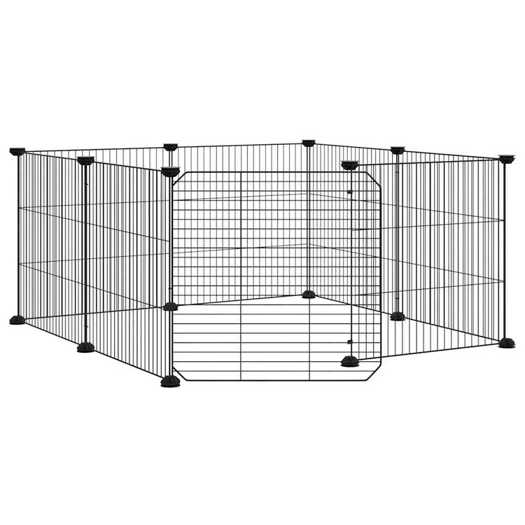Vidaxl huisdierkooi met 8 panelen en deur, zwart 70x70x35 cm staal