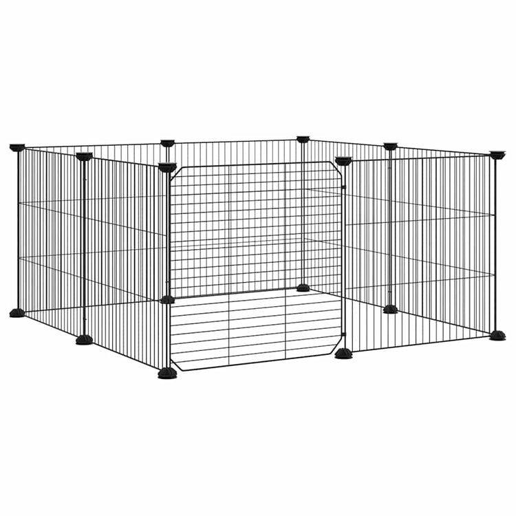Vidaxl huisdierkooi met 8 panelen en deur, zwart 70x70x35 cm staal
