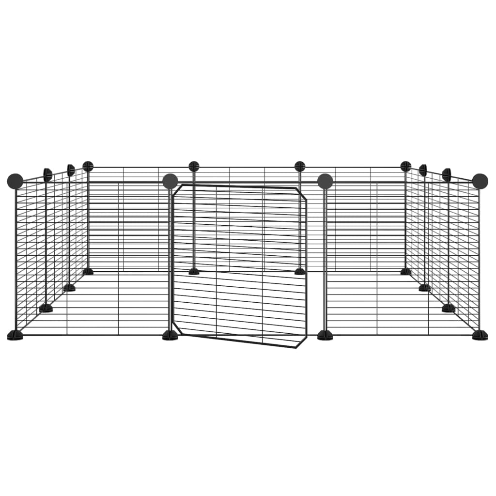 VidaXL Huisdierenkooi met deur 12 panelen 35x35 cm staal zwart