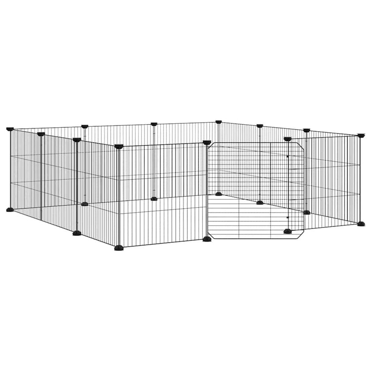 Vidaxl huisdierkooi met 12 panelen en deur, zwart 105x105x35 cm staal