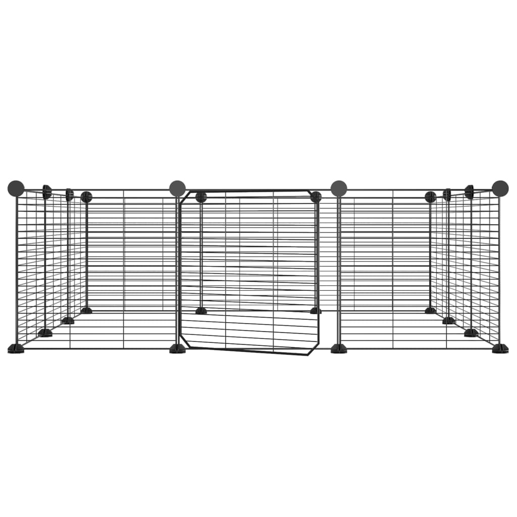 VidaXL Huisdierenkooi met deur 12 panelen 35x35 cm staal zwart