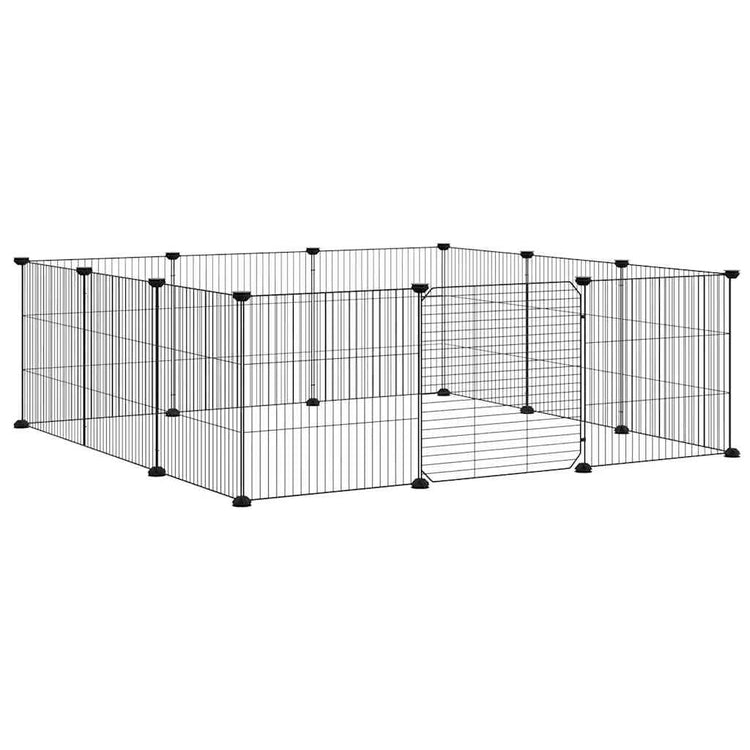 Vidaxl huisdierkooi met 12 panelen en deur, zwart 105x105x35 cm staal