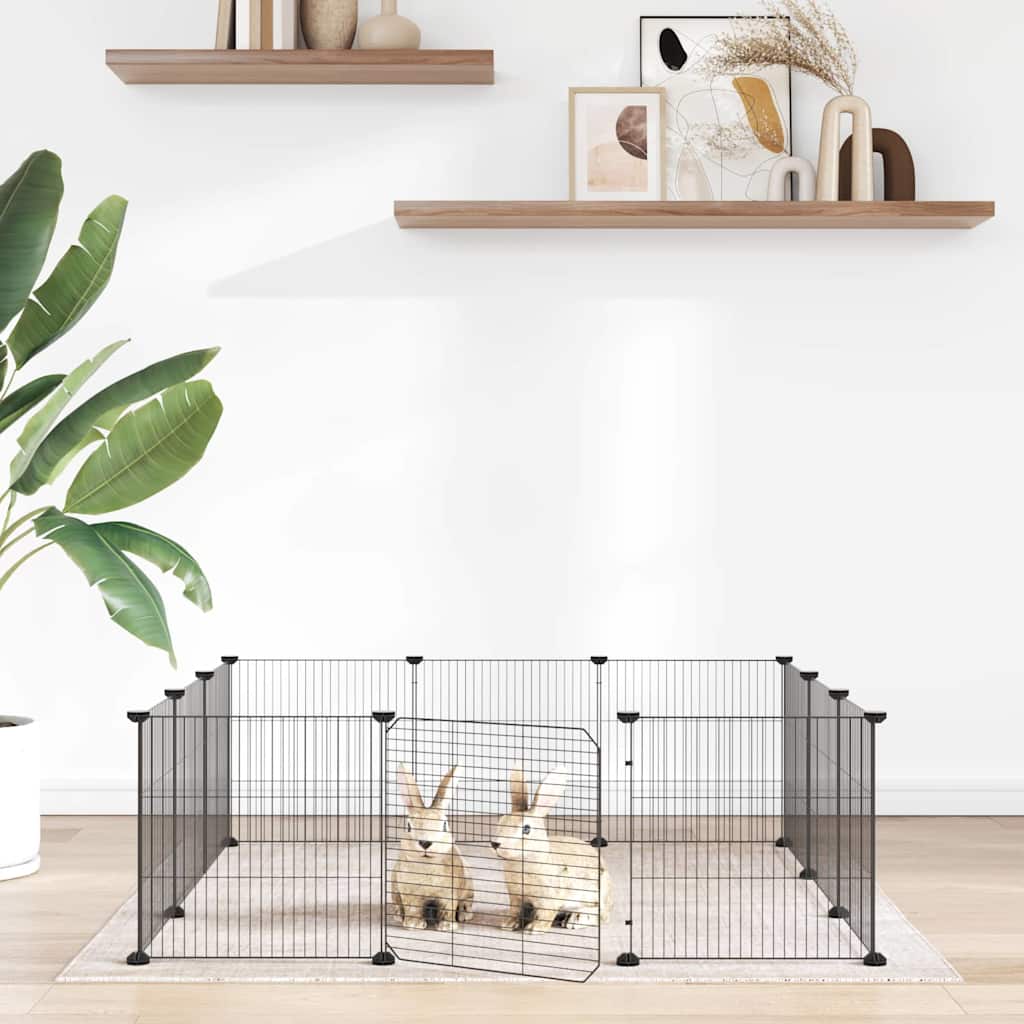 Vidaxl huisdierkooi met 12 panelen en deur, zwart 105x105x35 cm staal