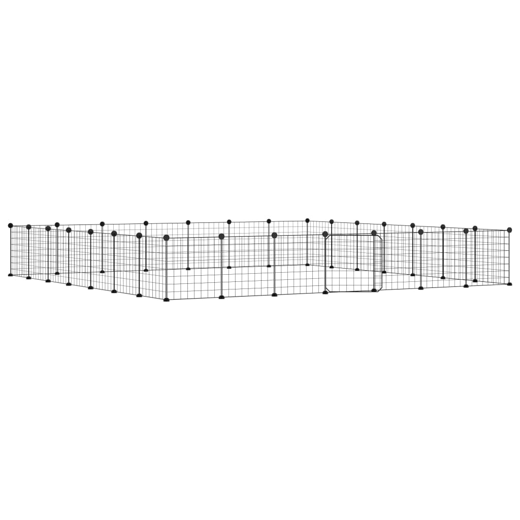 VidaXL Huisdierenkooi met deur 28 panelen 35x35 cm staal zwart