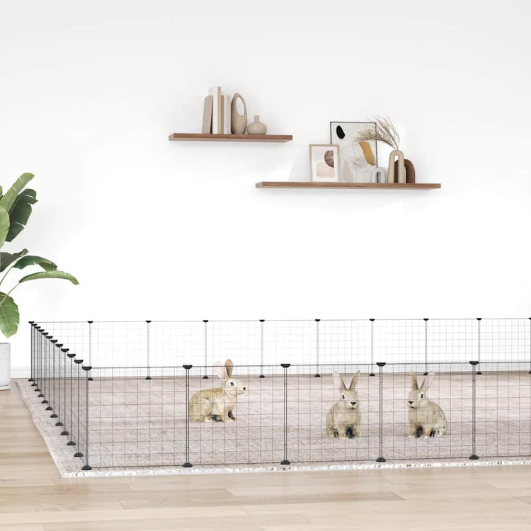 Vidaxl huisdierenkooi met deur 44 panelen 385x385x35 cm staal zwart