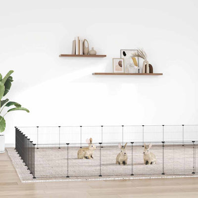 Vidaxl huisdierenkooi met deur 36 panelen 35x35 cm staal zwart