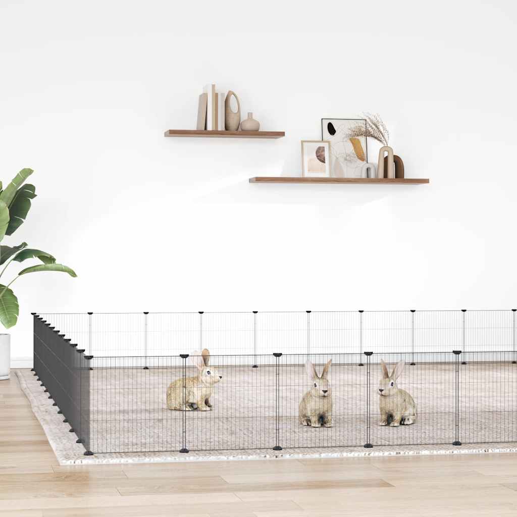 Vidaxl huisdierenkooi met deur 44 panelen 385x385x35 cm staal zwart