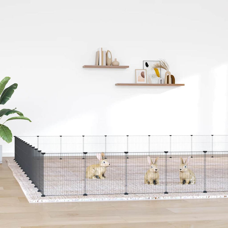 Vidaxl huisdierenkooi met deur 52 panelen 455x455x35 cm staal zwart