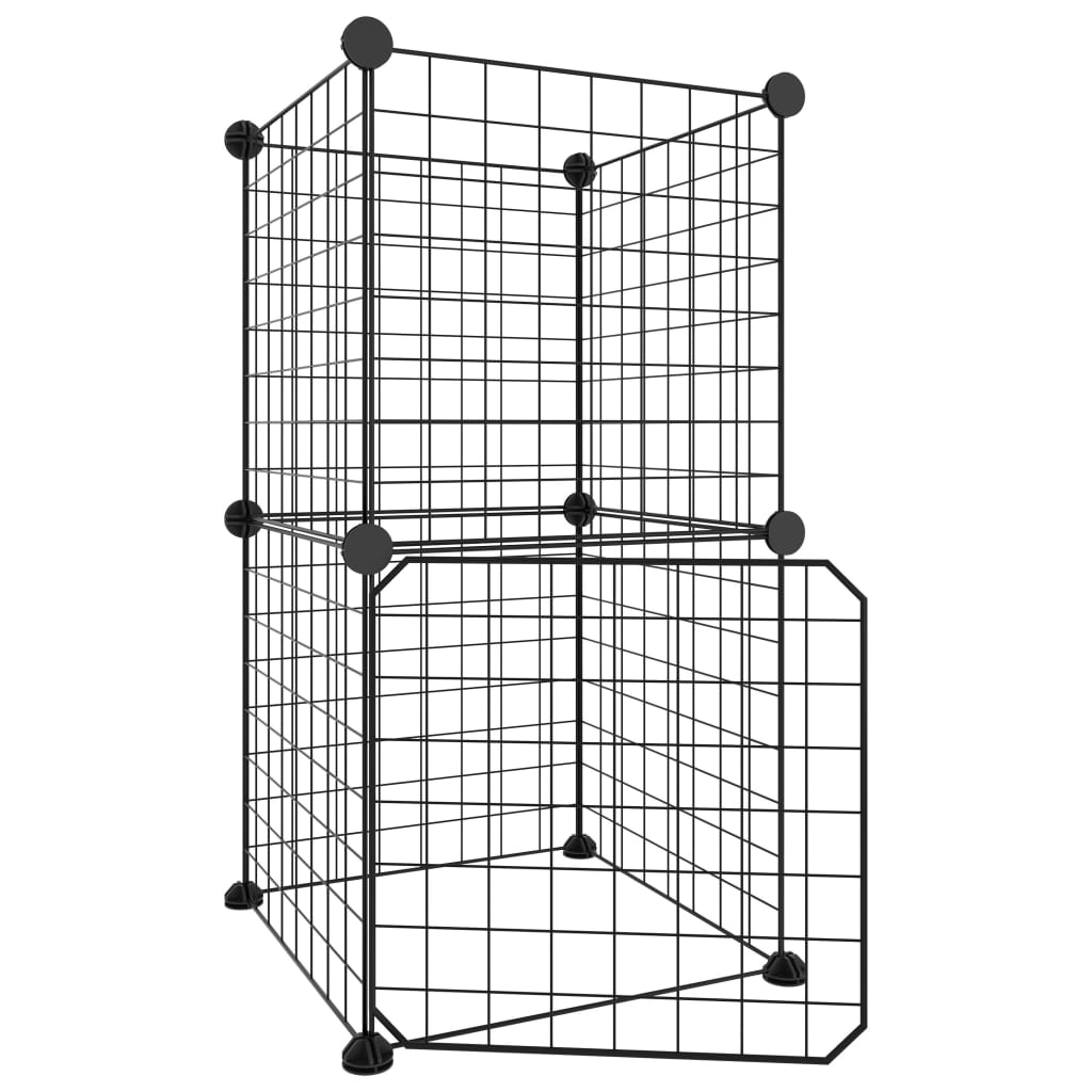 VidaXL Huisdierenkooi met deur 8 panelen 35x35 cm staal zwart