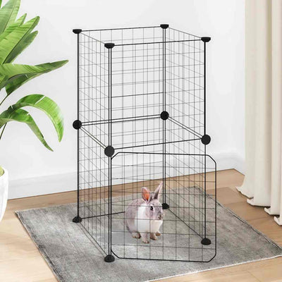 Vidaxl huisdierenkooi met deur 8 panelen 35x35 cm staal zwart