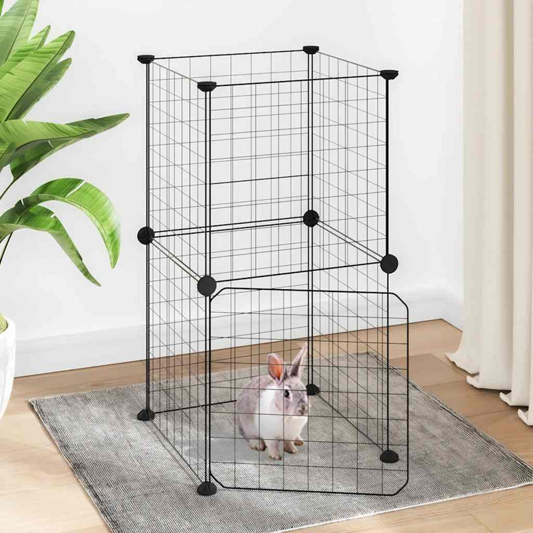 Vidaxl huisdierenkooi met deur 8 panelen 35x35x70 cm staal zwart