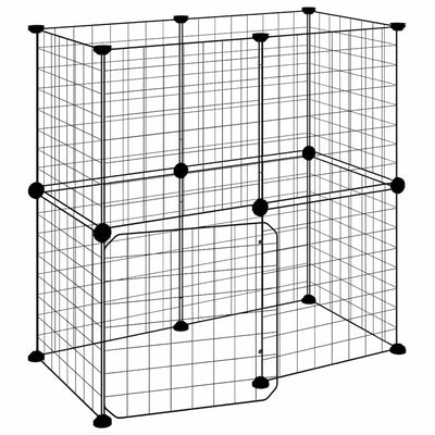 Vidaxl huisdierenkooi met deur 12 panelen 35x35 cm staal zwart