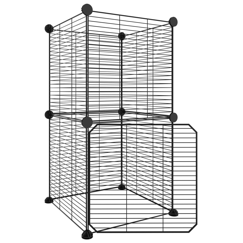 VidaXL Huisdierenkooi met deur 8 panelen 35x35 cm staal zwart