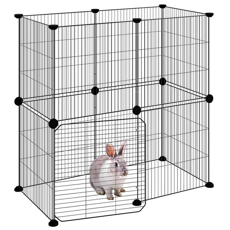 Vidaxl huisdierenkooi met deur 12 panelen 70x35x70 cm staal zwart