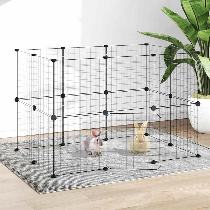 Vidaxl huisdierenkooi met deur 20 panelen 35x35 cm staal zwart