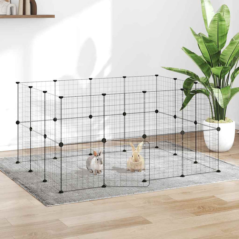 Vidaxl huisdierenkooi met deur 28 panelen 35x35 cm staal zwart