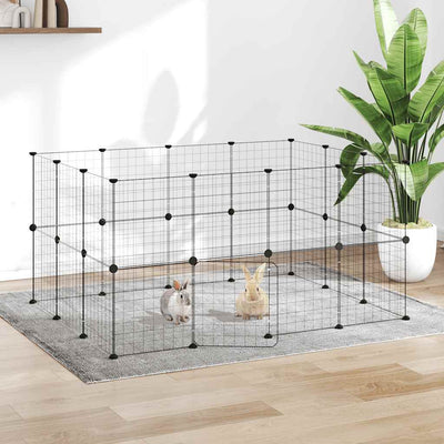 Vidaxl huisdierenkooi met deur 28 panelen 35x35 cm staal zwart