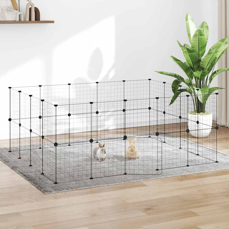Vidaxl huisdierenkooi met deur 36 panelen 35x35 cm staal zwart