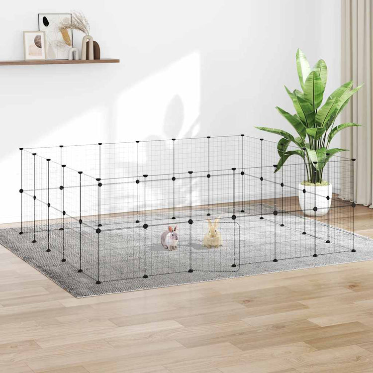 Vidaxl huisdierenkooi met deur 44 panelen 210x175x70 cm staal zwart