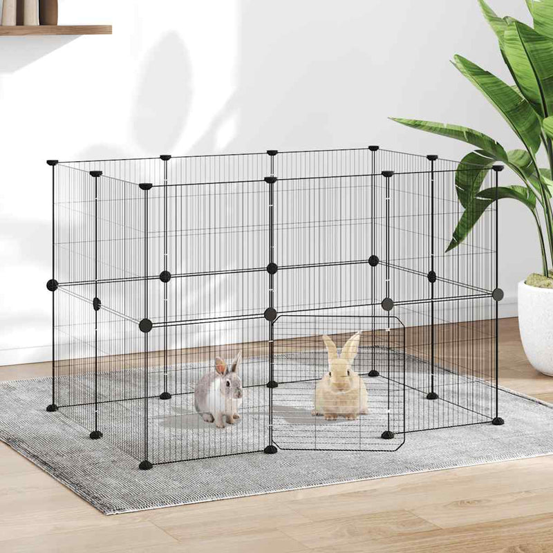 Vidaxl huisdierenkooi met deur 20 panelen 35x35 cm staal zwart