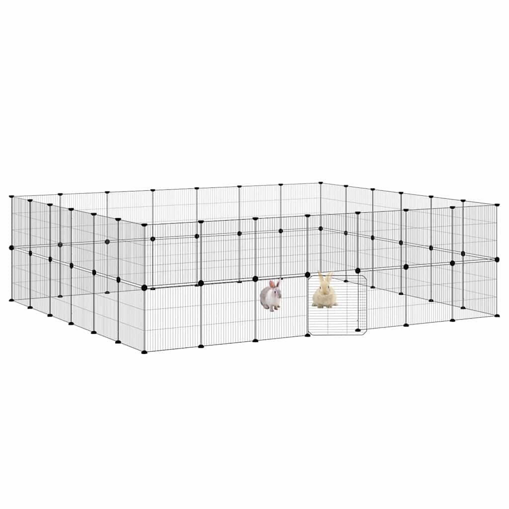 Vidaxl huisdierenkooi met deur 52 panelen 245x210x70 cm staal zwart