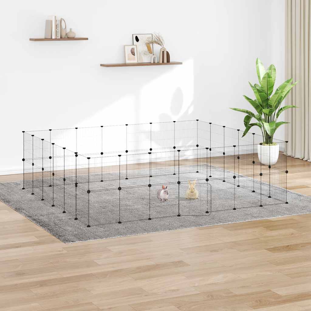 Vidaxl huisdierenkooi met deur 52 panelen 245x210x70 cm staal zwart
