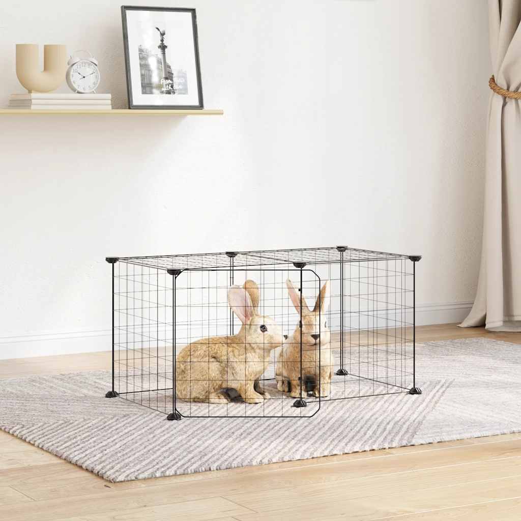 Vidaxl huisdierenkooi met deur 8 panelen 70x35x35 cm staal zwart