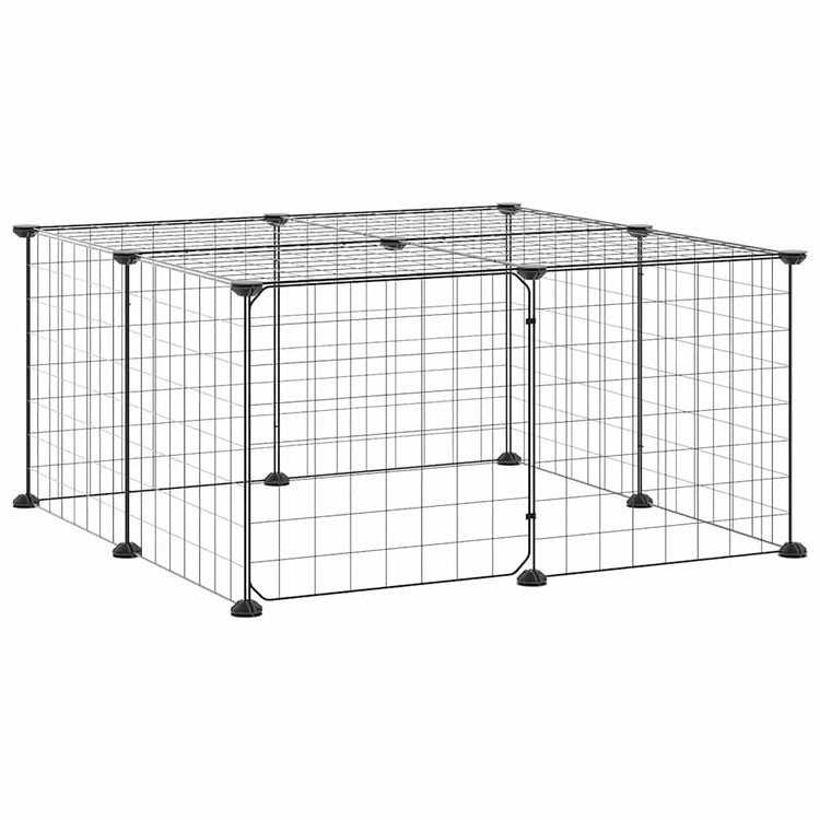 Vidaxl huisdierenkooi met deur 12 panelen 70x70x35 cm staal zwart