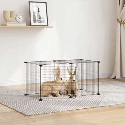 Vidaxl huisdierenkooi met deur 8 panelen 35x35 cm staal zwart