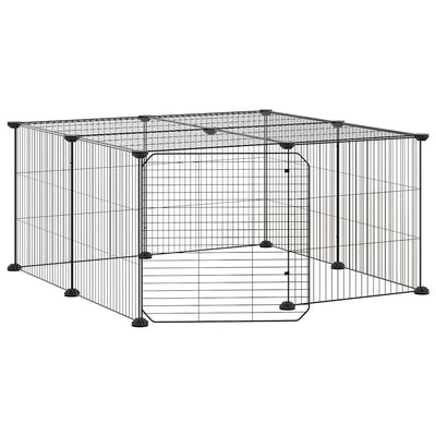 Vidaxl huisdierenkooi met deur 12 panelen 35x35 cm staal zwart