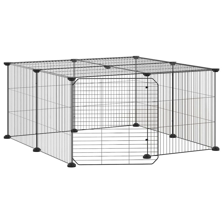 Vidaxl huisdierenkooi met deur 12 panelen 70x70x35 cm staal zwart