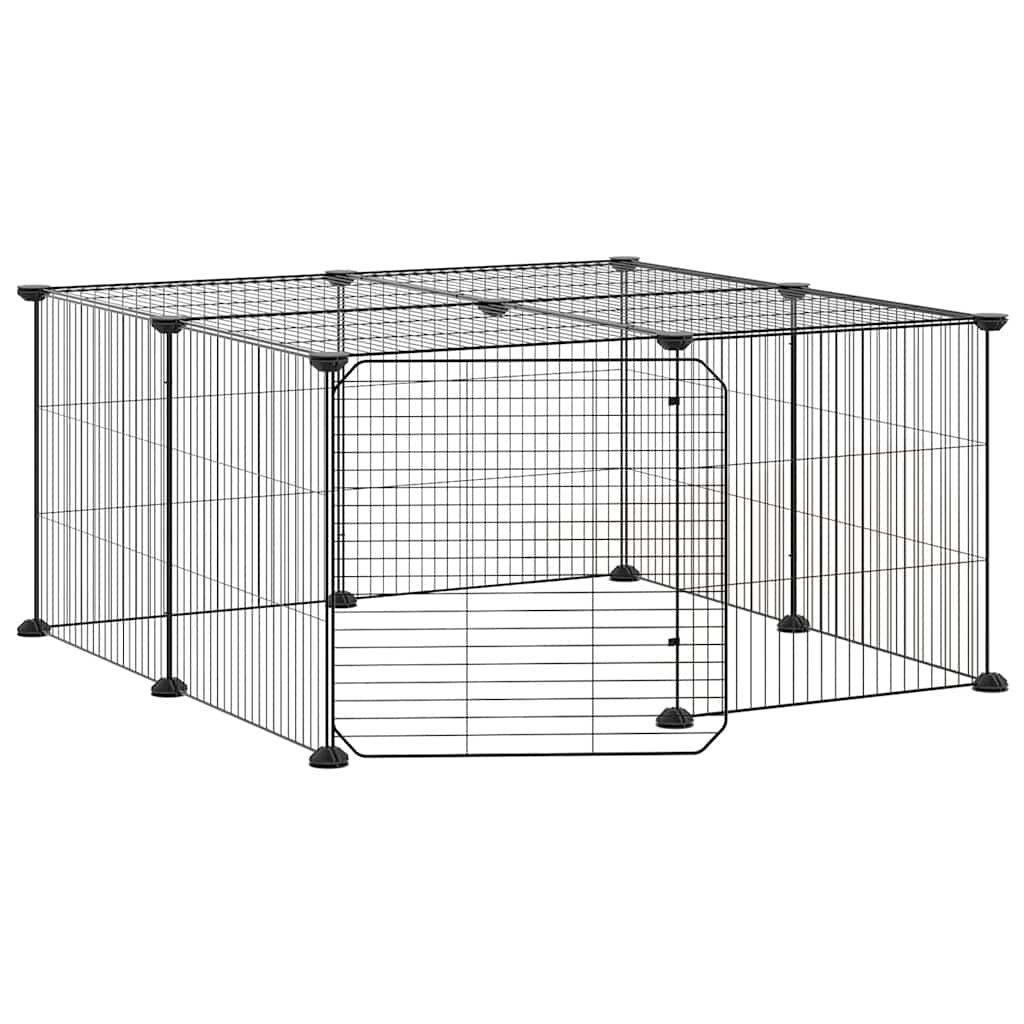 Vidaxl huisdierenkooi met deur 12 panelen 35x35 cm staal zwart