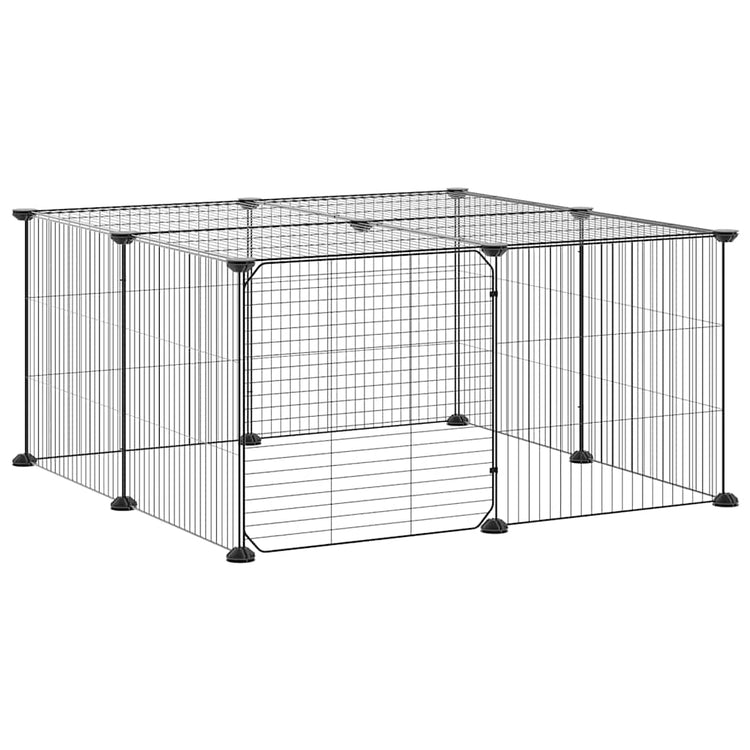 Vidaxl huisdierenkooi met deur 12 panelen 70x70x35 cm staal zwart