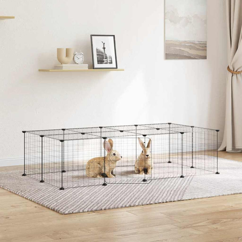 Vidaxl huisdierenkooi met deur 20 panelen 35x35 cm staal zwart