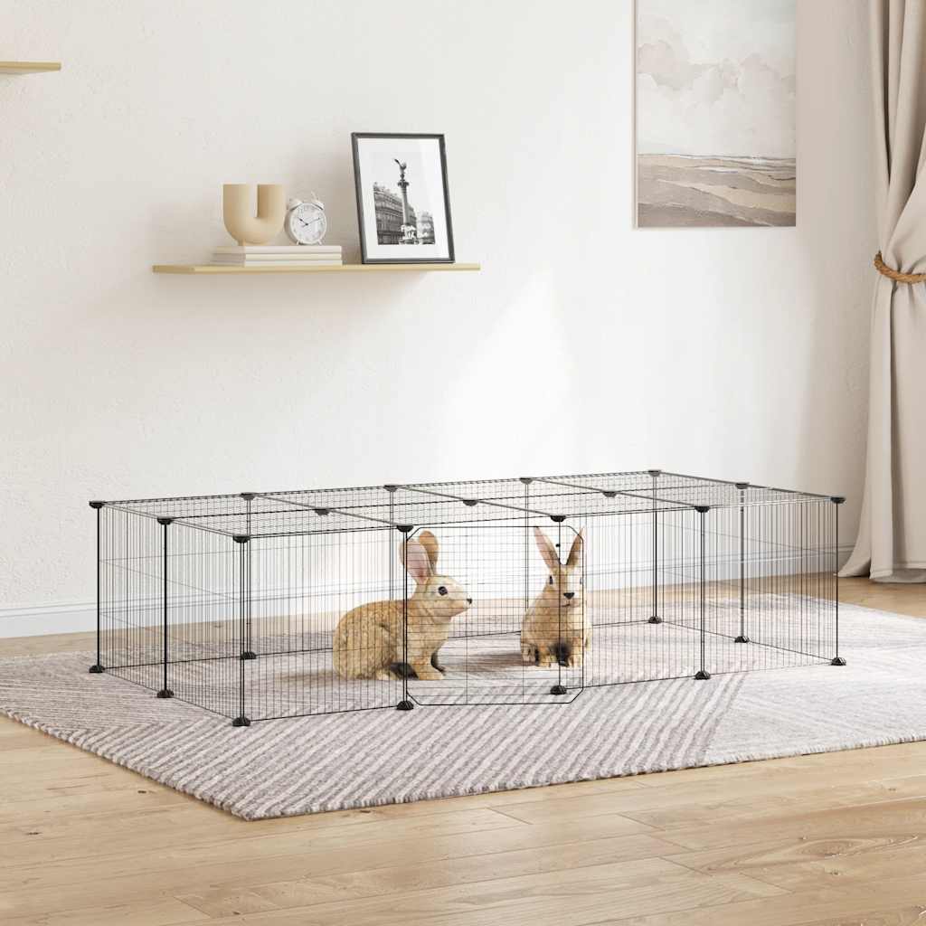 Vidaxl huisdierenkooi met deur 20 panelen 140x70x35 cm staal zwart