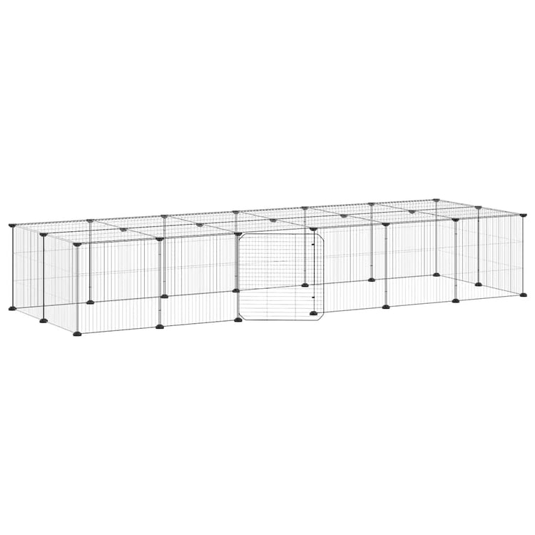 Vidaxl huisdierenkooi met deur 28 panelen 210x70x35 cm staal zwart