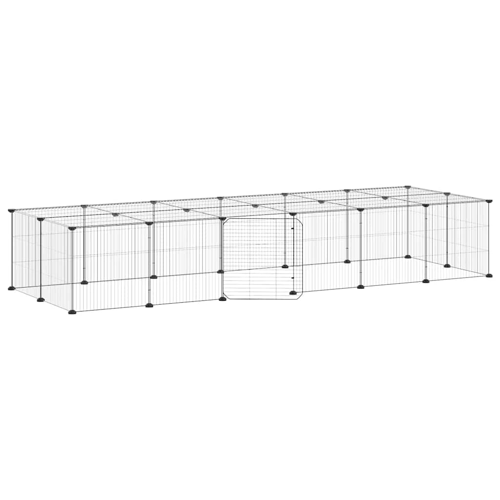 Vidaxl huisdierenkooi met deur 28 panelen 35x35 cm staal zwart