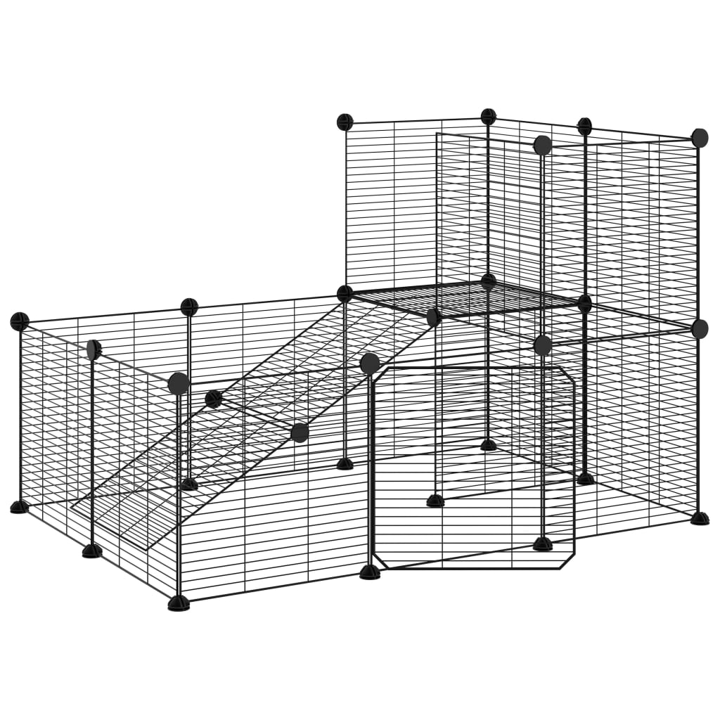 VidaXL Huisdierenkooi met deur 20 panelen 35x35 cm staal zwart