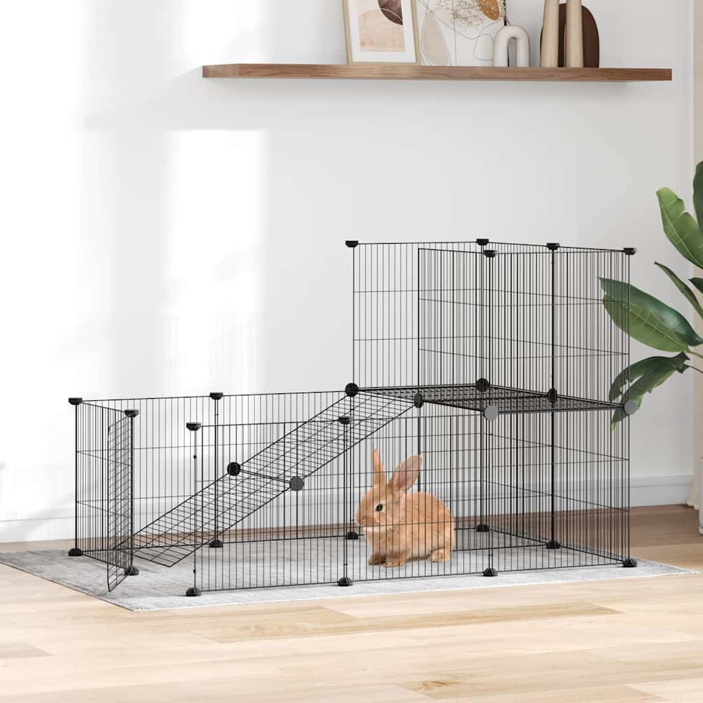 Vidaxl huisdierenkooi met deur 20 panelen 105x70x70 cm staal zwart