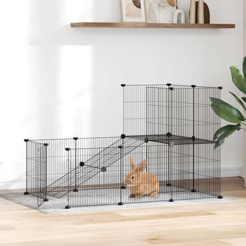 Vidaxl huisdierenkooi met deur 20 panelen 35x35 cm staal zwart