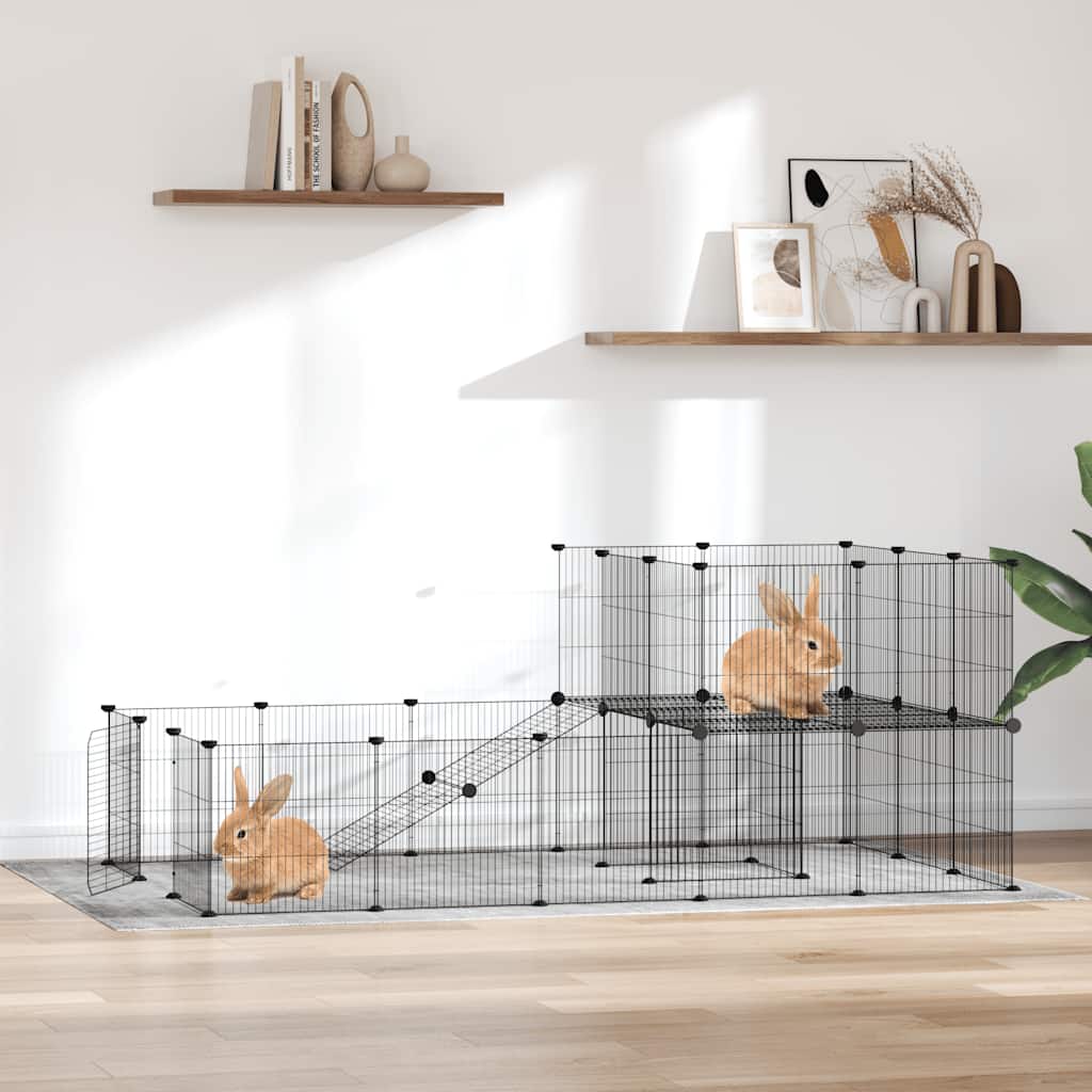 Vidaxl huisdierenkooi met deur 36 panelen 175x105x70 cm staal zwart