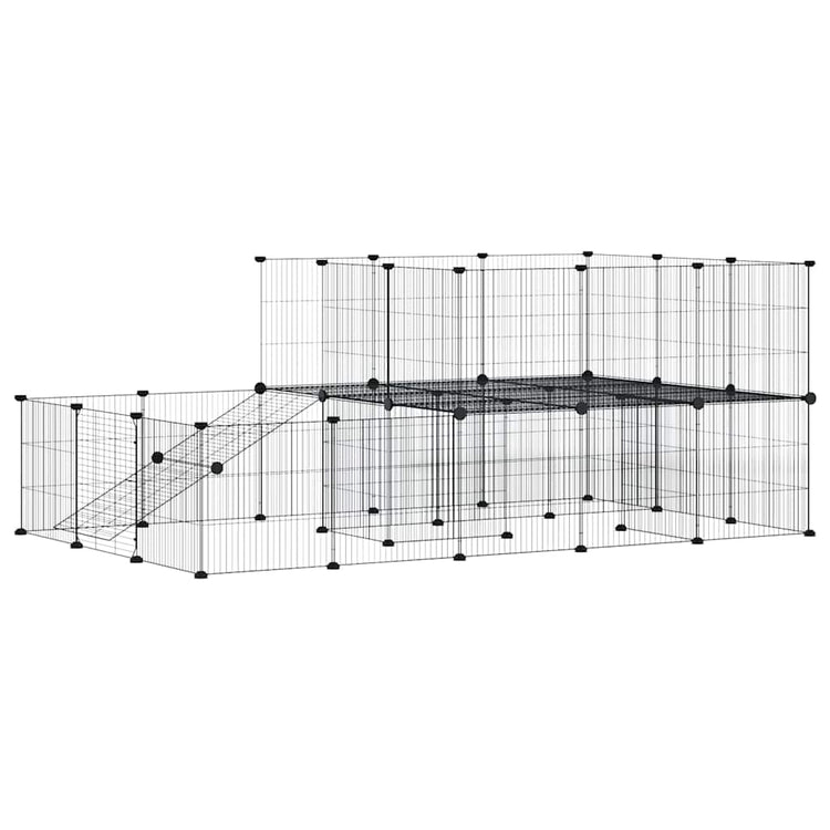Vidaxl huisdierenkooi met deur 44 panelen 175x105x70 cm staal zwart