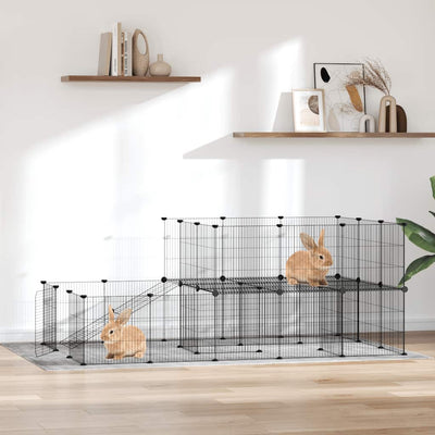 Vidaxl huisdierenkooi met deur 44 panelen 35x35 cm staal zwart