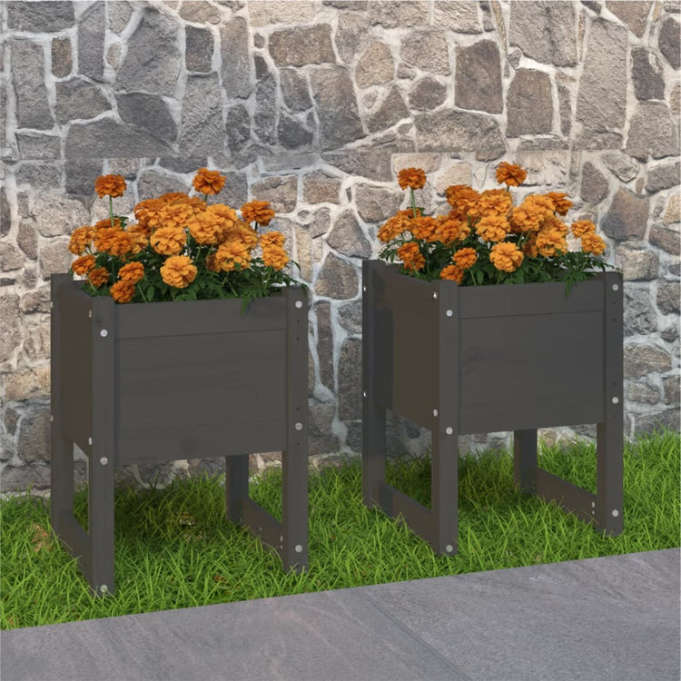 Vidaxl plantenbakken 2 st 40x40x52,5 cm massief grenenhout grijs