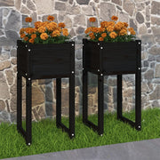 Vidaxl plantenbakken 2 st 40x40x81 cm massief grenenhout zwart - afbeelding 1