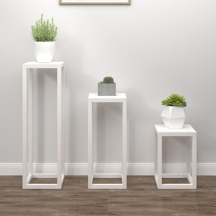 Vidaxl 3-delige plantenstandaardset massief grenenhout wit