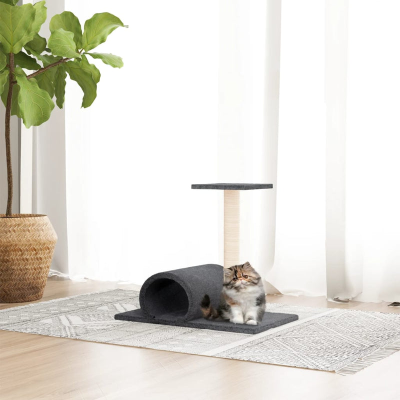 Vidaxl kattenmeubel met tunnel 60x34,5x50 cm donkergrijs