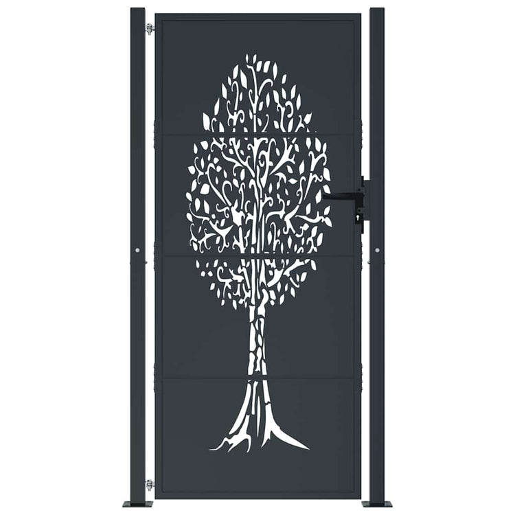 Vidaxl poort 100x200 cm met boomontwerp staal antracietkleurig