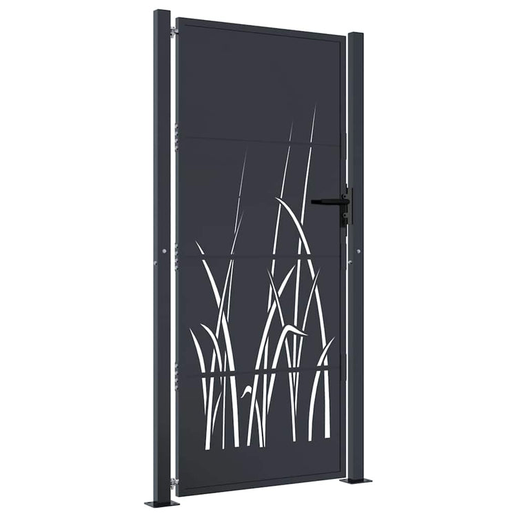 Vidaxl poort 100x175 cm met grasontwerp staal antracietkleurig